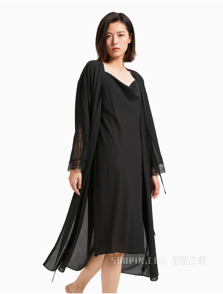 【黑标系列】Calvin Klein 女士薄款系带和服式睡袍QS6741