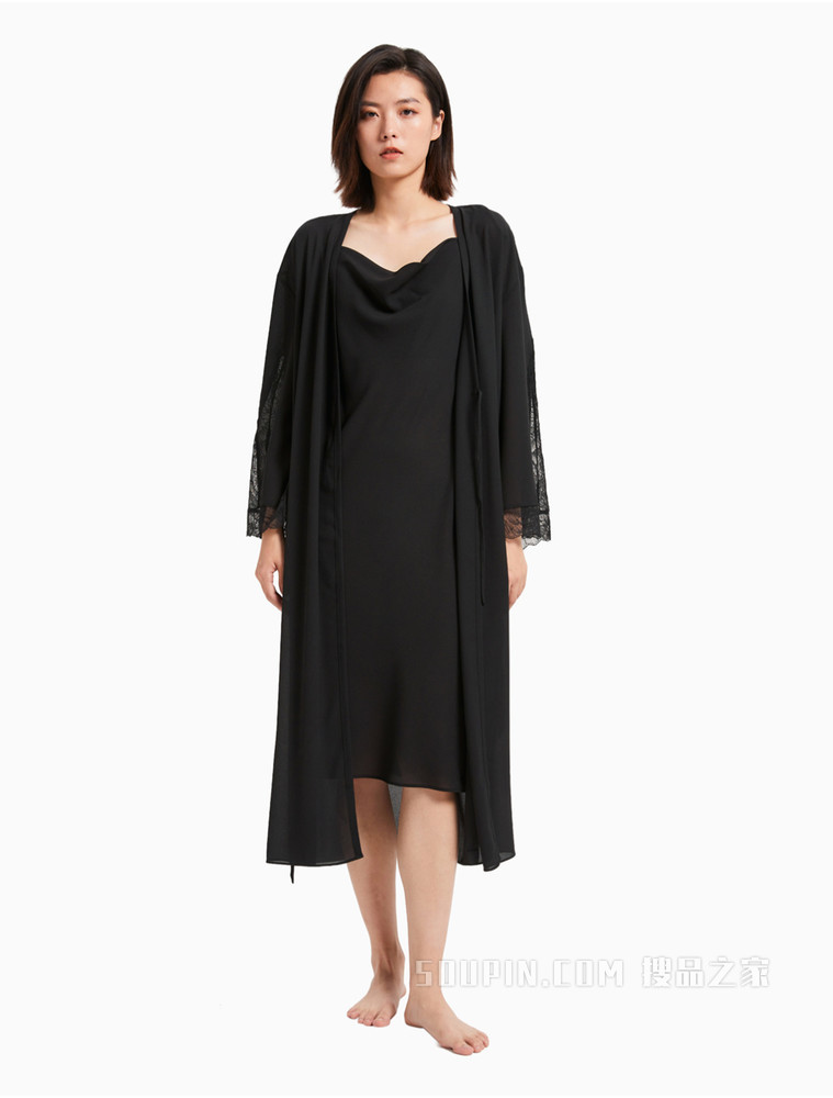 【黑标系列】Calvin Klein 女士薄款系带和服式睡袍QS6741