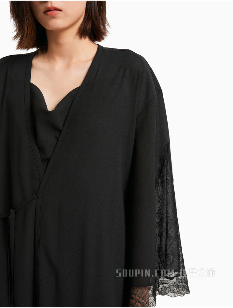 【黑标系列】Calvin Klein 女士薄款系带和服式睡袍QS6741