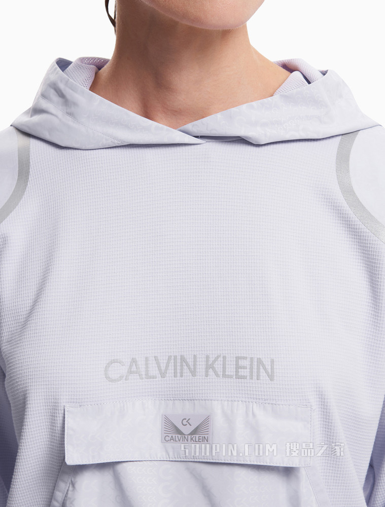 Calvin Klein 女装套头连帽反光LOGO及压条长袖运动卫衣4WF1W300