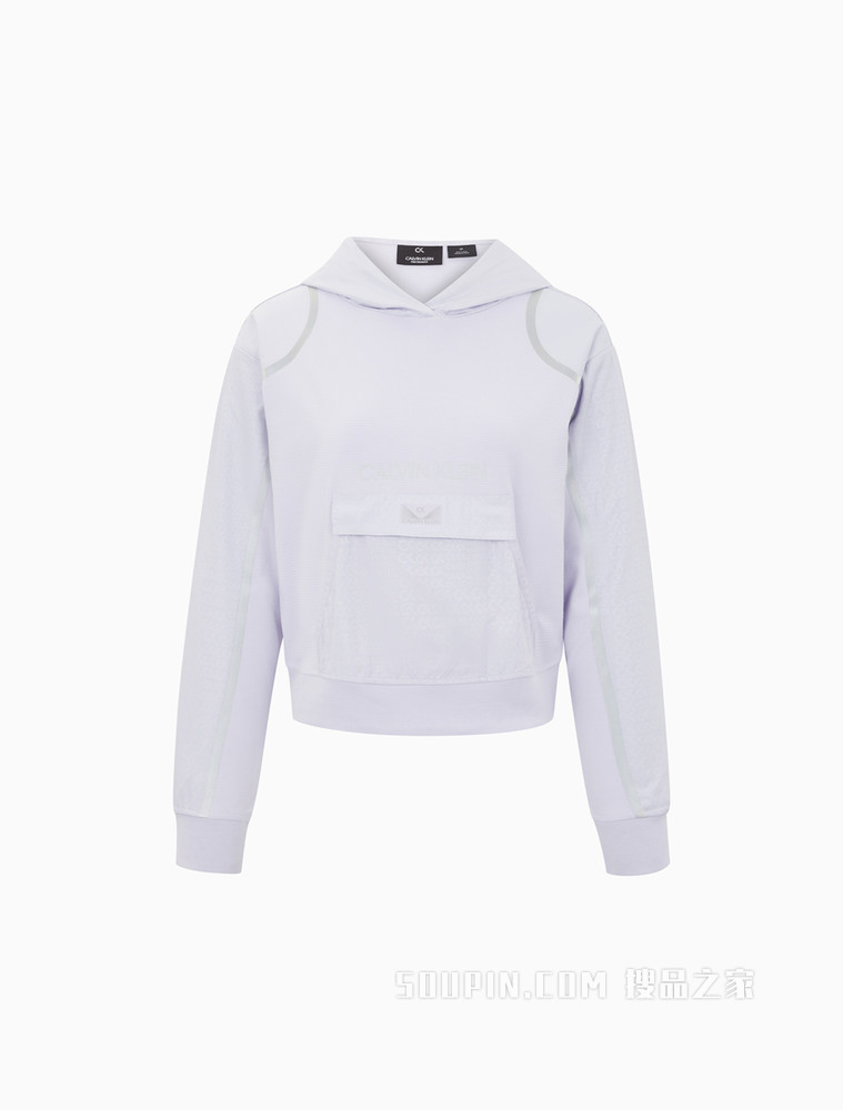 Calvin Klein 女装套头连帽反光LOGO及压条长袖运动卫衣4WF1W300