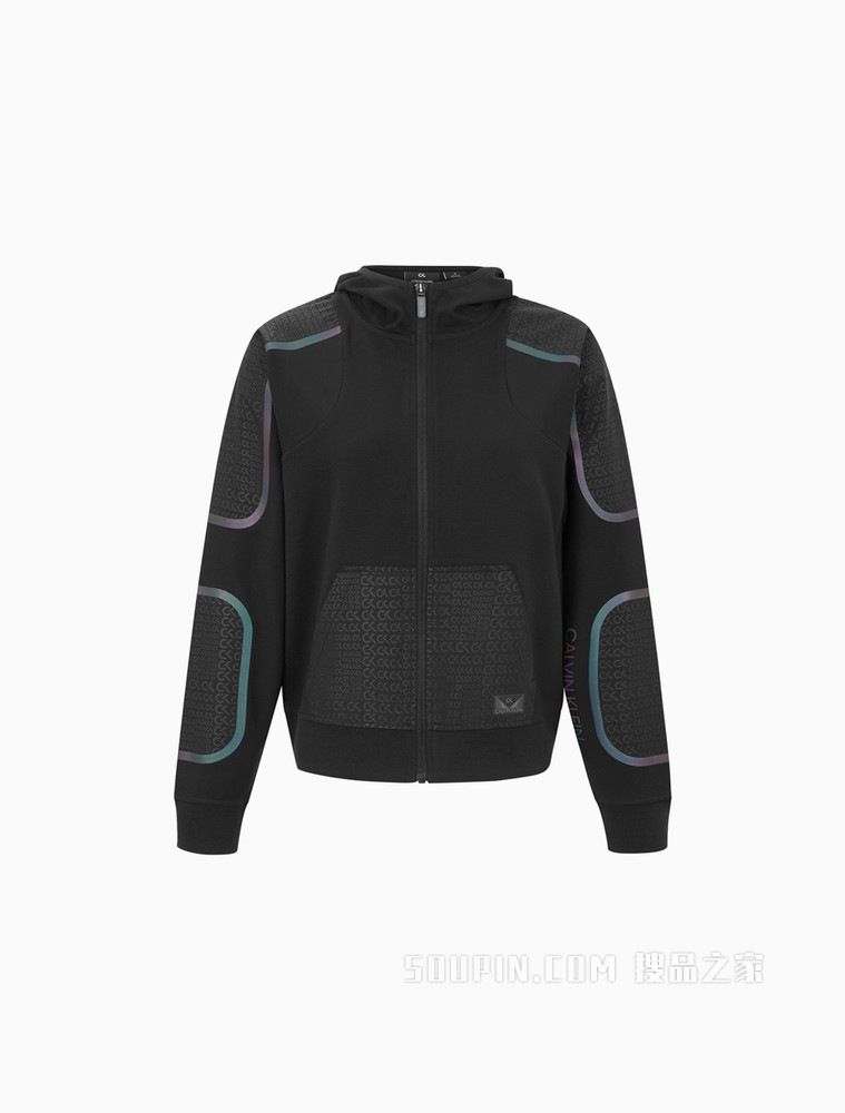 Calvin Klein 女装压条拼接连帽拉链开衫卫衣4WF1J401