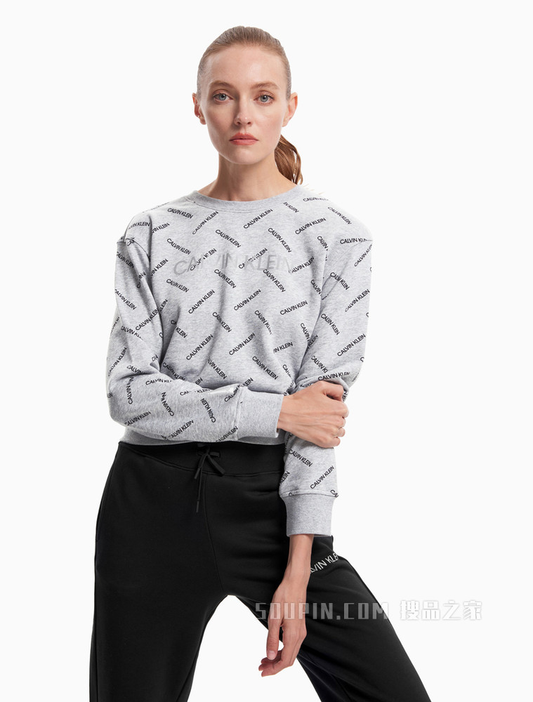 Calvin Klein 女装短款时尚LOGO满印潮流圆领卫衣4WF1W314