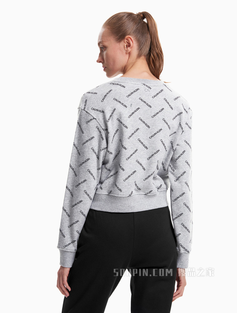Calvin Klein 女装短款时尚LOGO满印潮流圆领卫衣4WF1W314