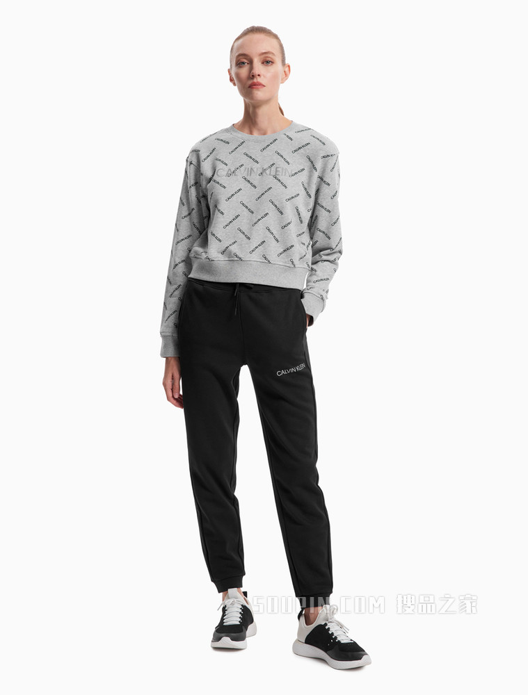Calvin Klein 女装短款时尚LOGO满印潮流圆领卫衣4WF1W314