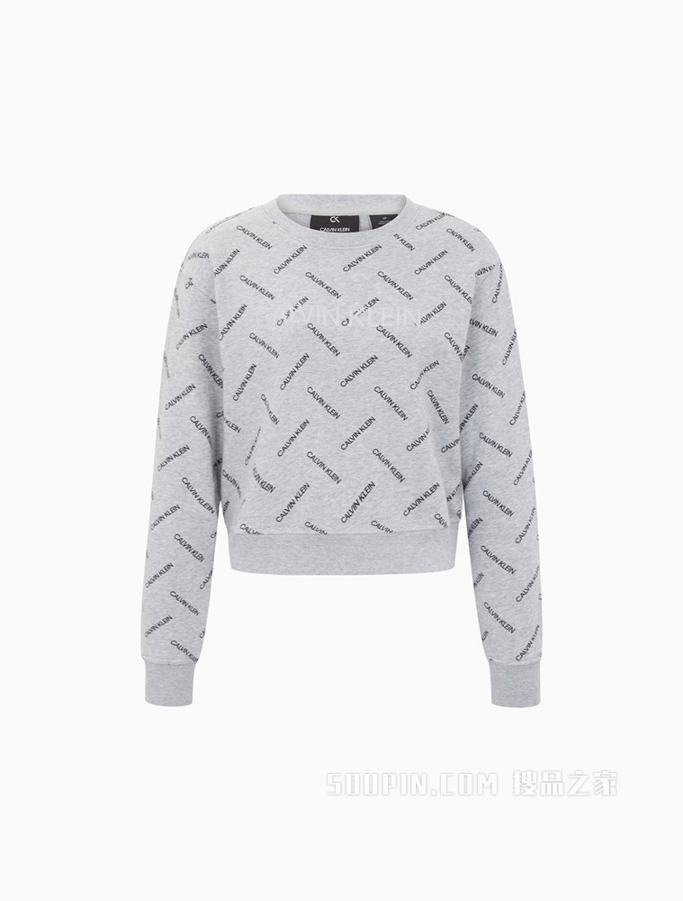 Calvin Klein 女装短款时尚LOGO满印潮流圆领卫衣4WF1W314