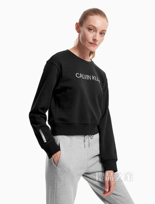 Calvin Klein 女装短款时尚LOGO印花圆领套头卫衣4WF1W312