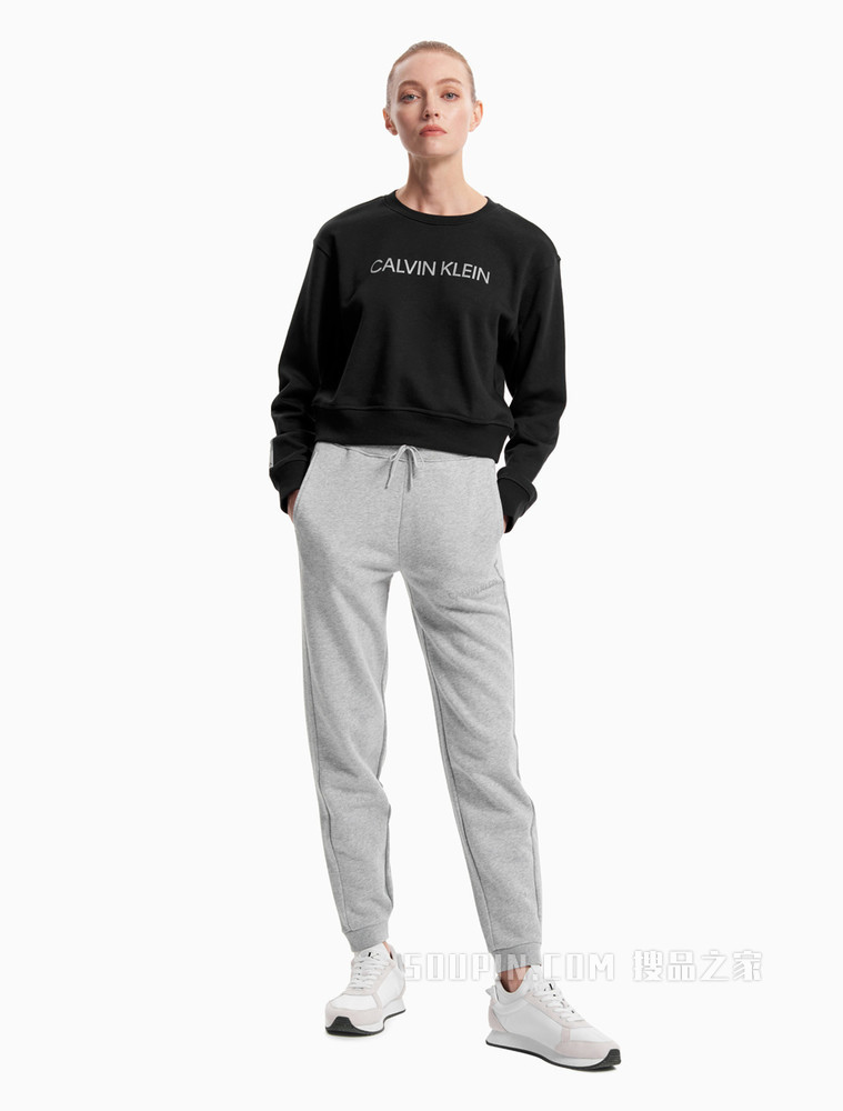 Calvin Klein 女装短款时尚LOGO印花圆领套头卫衣4WF1W312