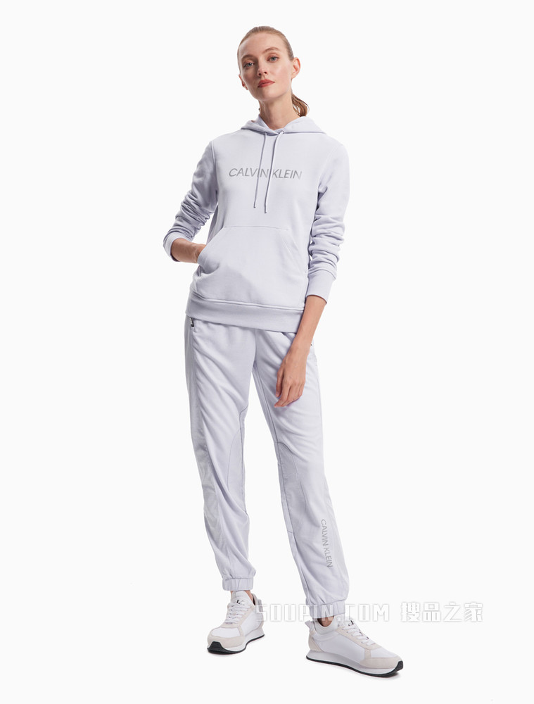 Calvin Klein 女装套头连帽反光LOGO长袖运动卫衣4WF1W311