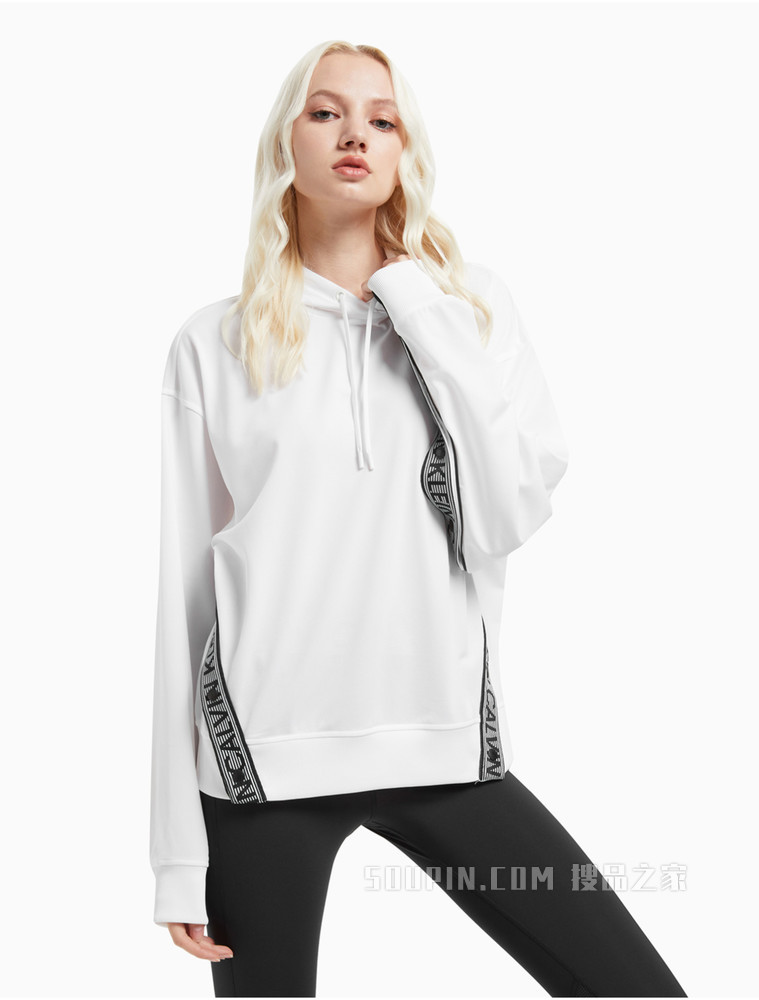 Calvin Klein 女士连帽织带印花LOGO抽绳时尚卫衣4WF1W305