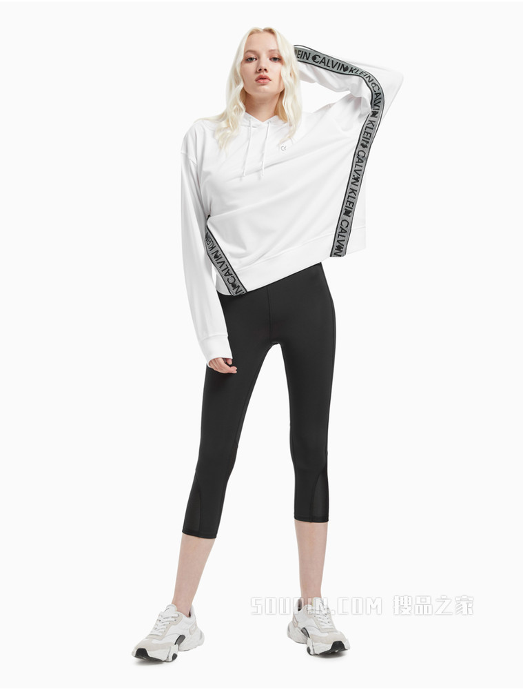 Calvin Klein 女士连帽织带印花LOGO抽绳时尚卫衣4WF1W305