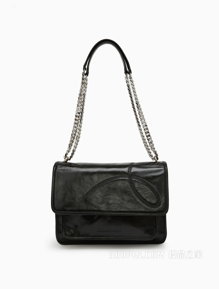 Calvin Klein 时尚翻盖链条亮面压印LOGO斜挎单肩包DH2374T2000