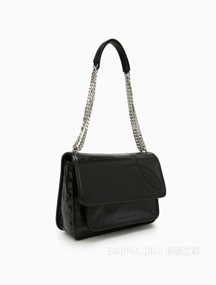 Calvin Klein 时尚翻盖链条亮面压印LOGO斜挎单肩包DH2374T2000