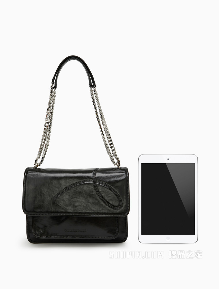 Calvin Klein 时尚翻盖链条亮面压印LOGO斜挎单肩包DH2374T2000