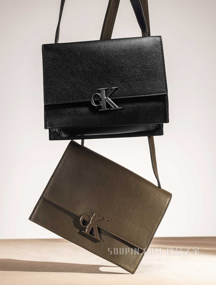 Calvin Klein 女包时髦LOGO金属扣翻盖斜挎单肩包DH2764