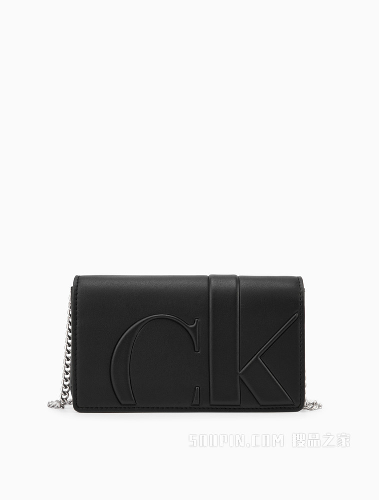Calvin Klein 女包时尚Calvin Klein 立体压纹翻盖链条单肩包DP1380