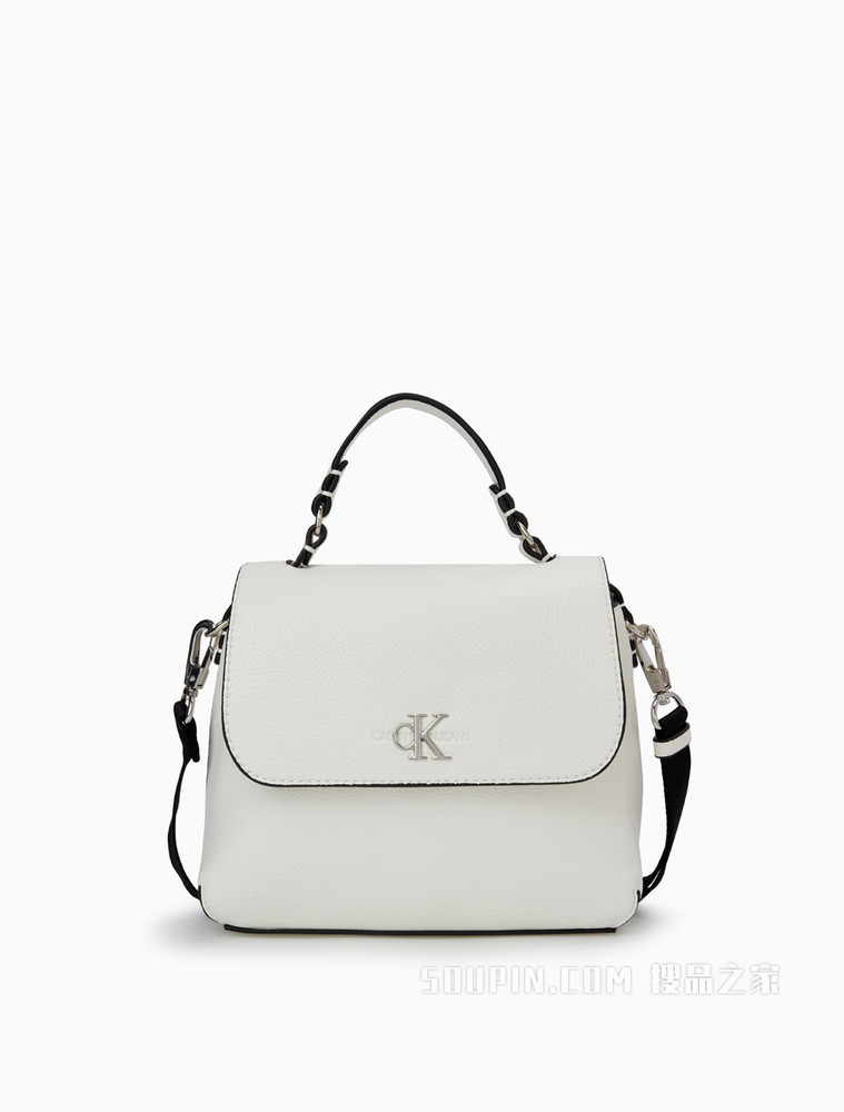 Calvin Klein女包金属LOGO织物宽肩带磁力按扣背提包DH2489