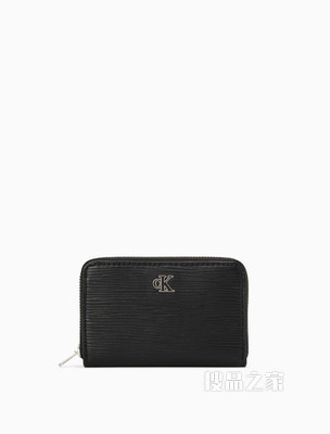 Calvin Klein 女包金属LOGO肌理感牛皮拉链短钱包DP1414