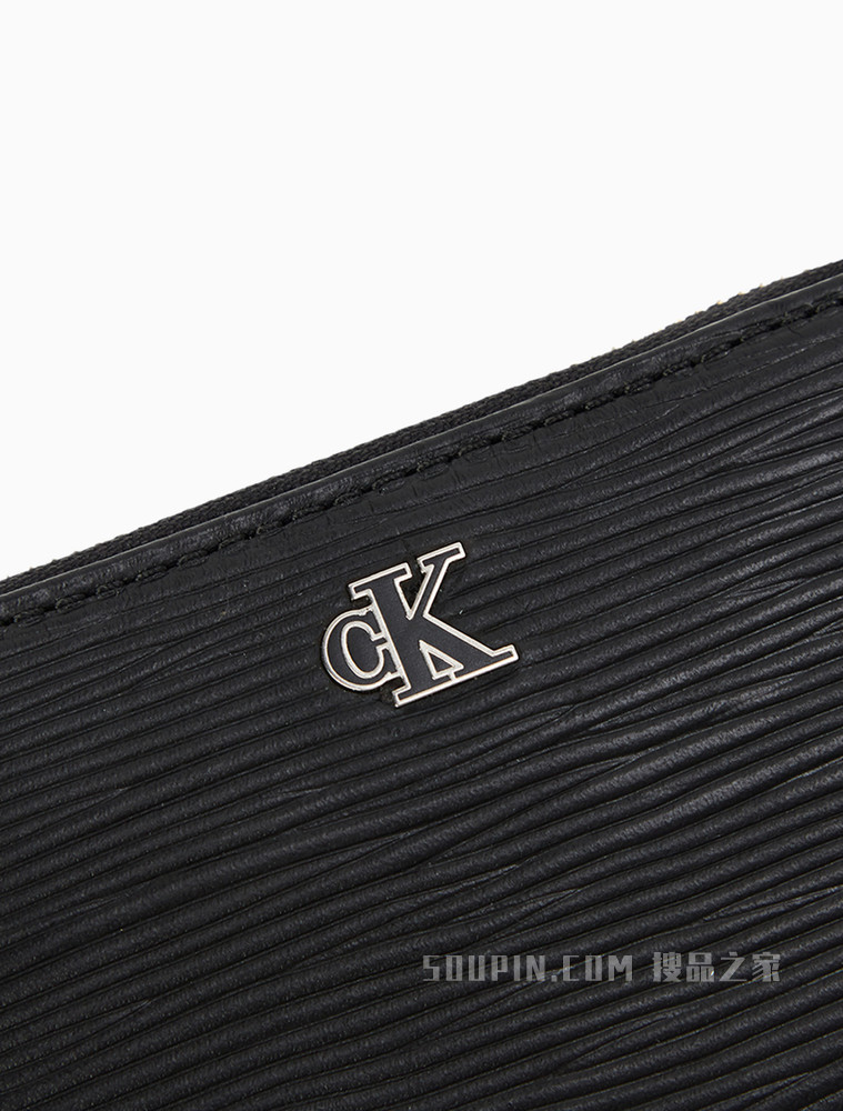 Calvin Klein 女包金属LOGO肌理感牛皮拉链短钱包DP1414