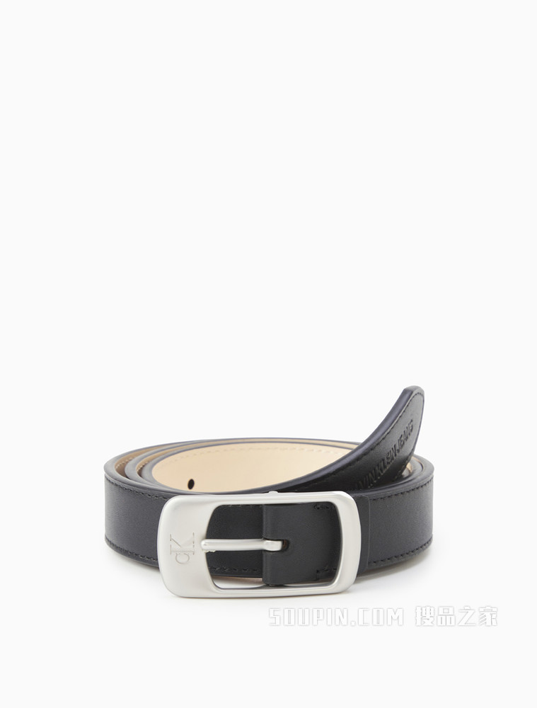 Calvin Klein 女士荔枝纹LOGO方头金属针扣牛皮腰带DC0501