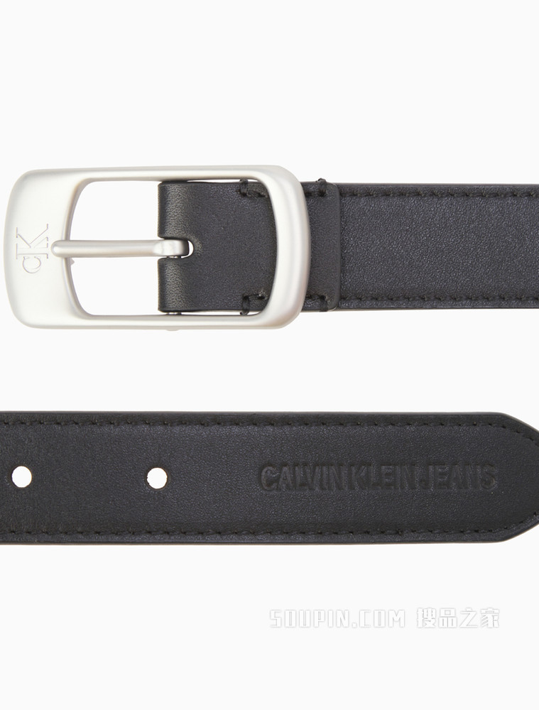 Calvin Klein 女士荔枝纹LOGO方头金属针扣牛皮腰带DC0501