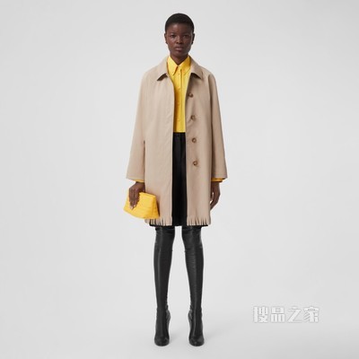 流苏设计棉质嘎巴甸轻便大衣 (柔黄褐色) - 女士