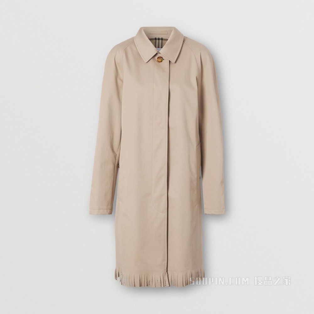 流苏设计棉质嘎巴甸轻便大衣 (柔黄褐色) - 女士