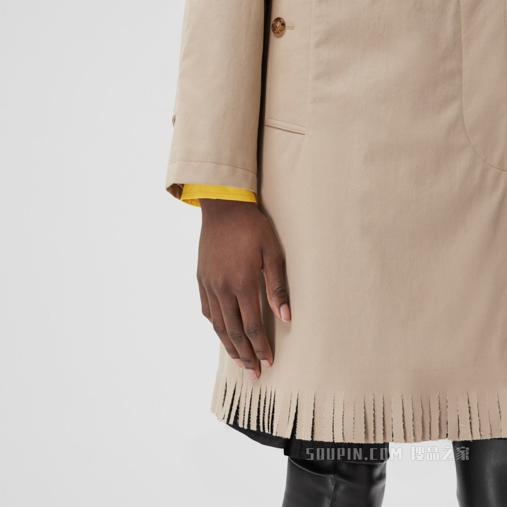 流苏设计棉质嘎巴甸轻便大衣 (柔黄褐色) - 女士