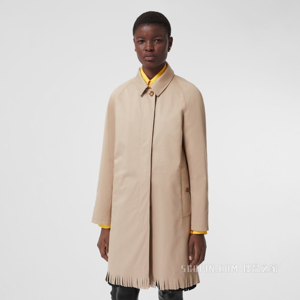 流苏设计棉质嘎巴甸轻便大衣 (柔黄褐色) - 女士