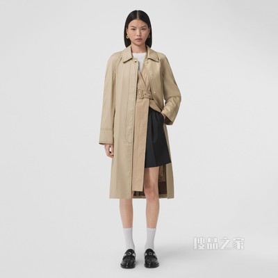棉质嘎巴甸束带轻便大衣 (柔黄褐色) - 女士