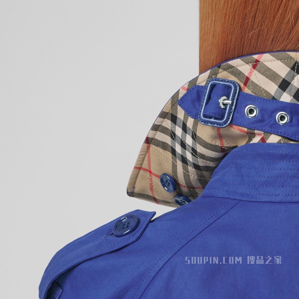 棉质嘎巴甸 Trench 风衣 (海洋蓝) - 女士