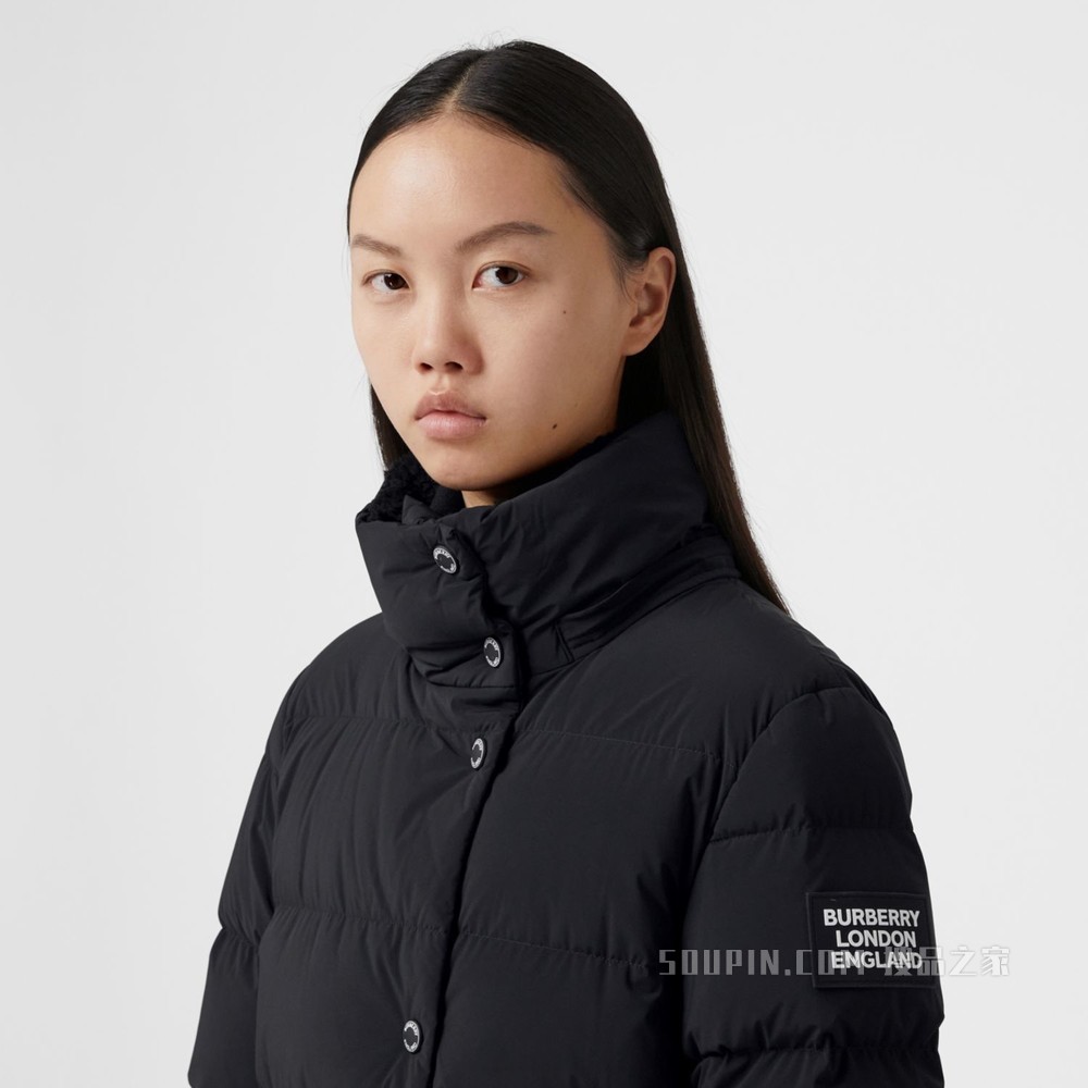 可拆式连帽束带羽绒服 (黑色) - 女士