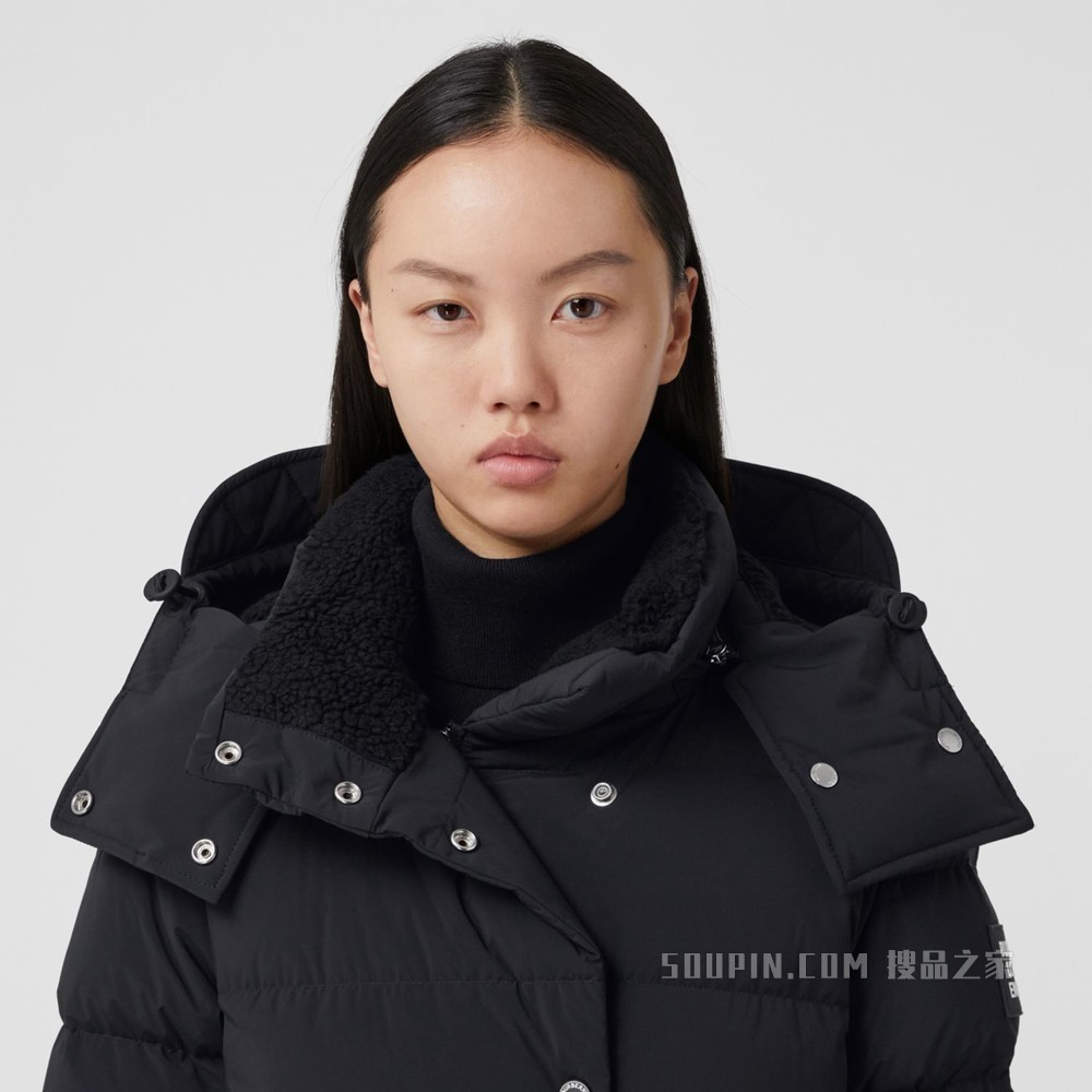 可拆式连帽束带羽绒服 (黑色) - 女士