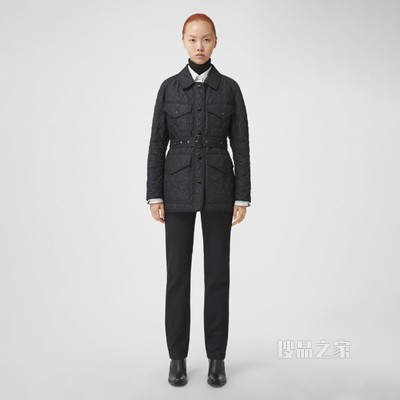 菱形绗缝尼龙帆布战地夹克 (黑色) - 女士