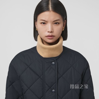 菱形绗缝尼龙无领大衣 (海军黑) - 女士