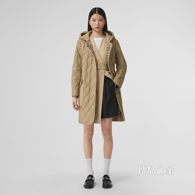 菱形绗缝温控连帽外套 (典藏米色) - 女士