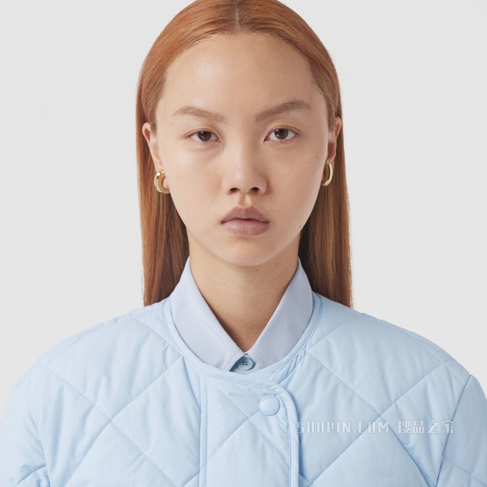 无领菱形绗缝谷仓夹克 (浅蓝色) - 女士