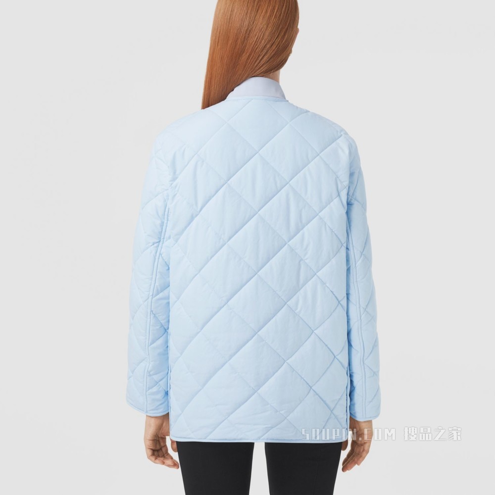 无领菱形绗缝谷仓夹克 (浅蓝色) - 女士