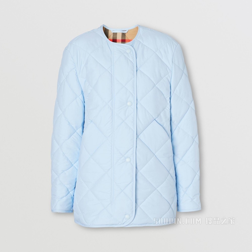无领菱形绗缝谷仓夹克 (浅蓝色) - 女士