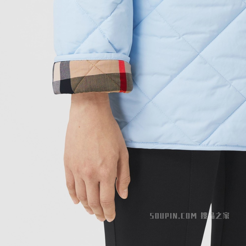 无领菱形绗缝谷仓夹克 (浅蓝色) - 女士