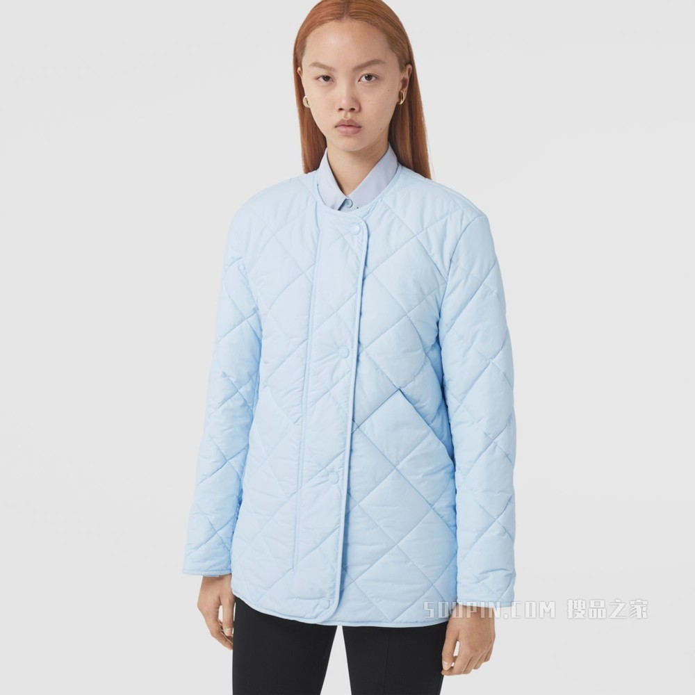 无领菱形绗缝谷仓夹克 (浅蓝色) - 女士
