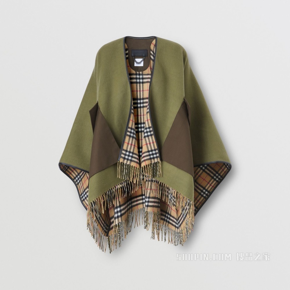 Reversible Vintage Check Wool Cashmere Cape (Fern Green)