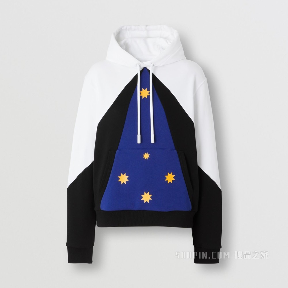 几何印花宽松棉质连帽衫 (海洋蓝) - 女士