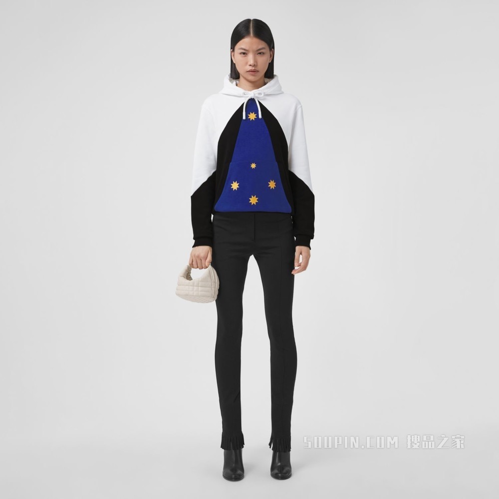 几何印花宽松棉质连帽衫 (海洋蓝) - 女士