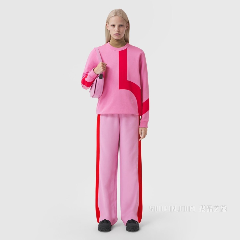 几何印花宽松棉质运动衫 (樱草花粉色) - 女士