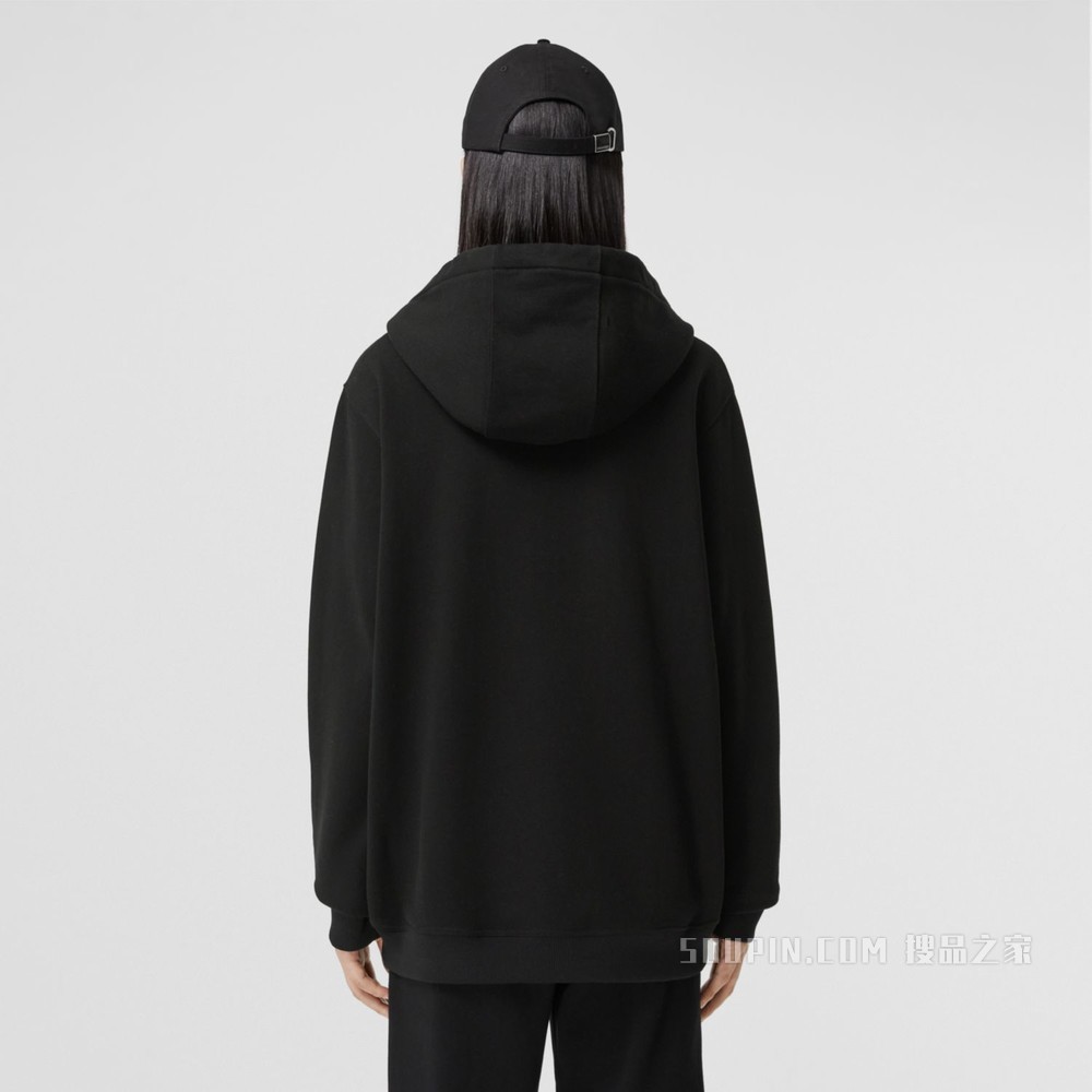 心形图案棉质连帽上衣（男女同款） (黑色)