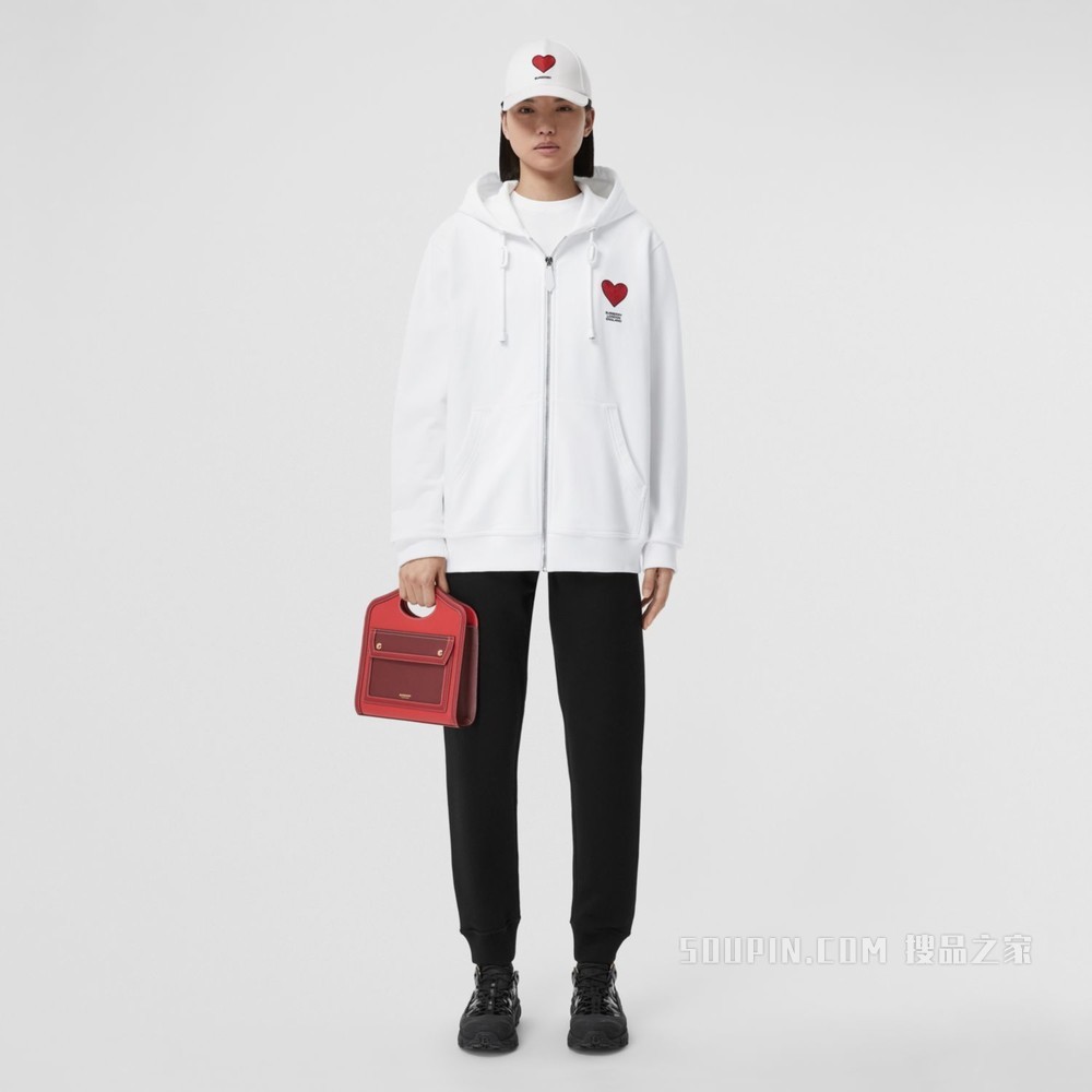 心形图案棉质连帽上衣（男女同款） (白色)