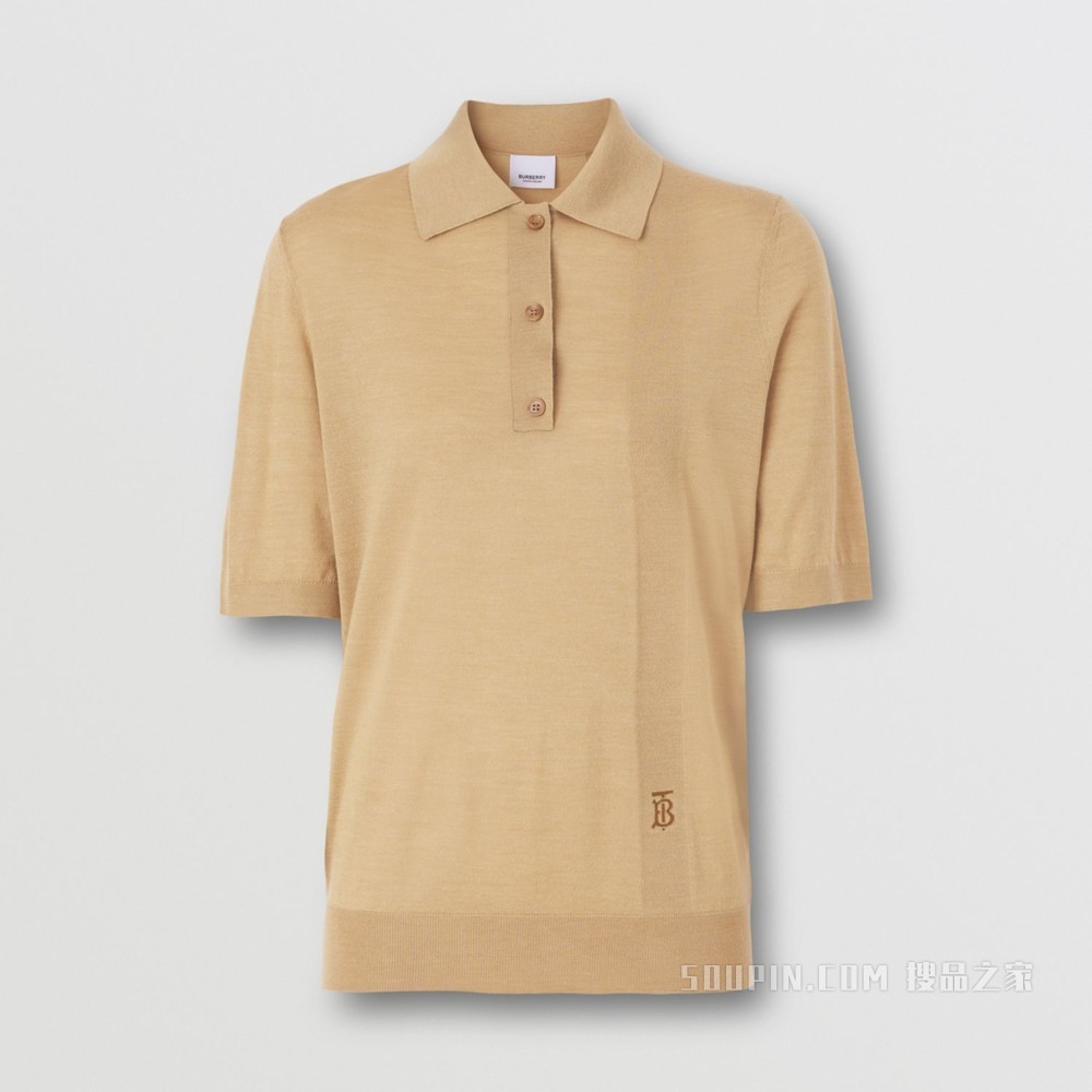 专属标识丝毛羊绒混纺 Polo 衫 (驼色) - 女士
