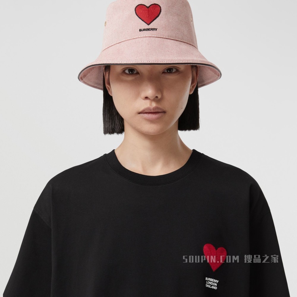 心形图案棉质 T 恤衫（男女同款） (黑色)