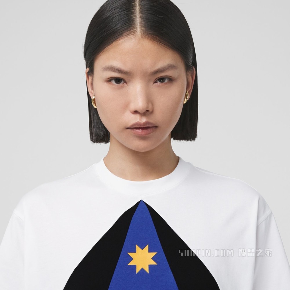 几何印花宽松棉质 T 恤衫 (海洋蓝) - 女士